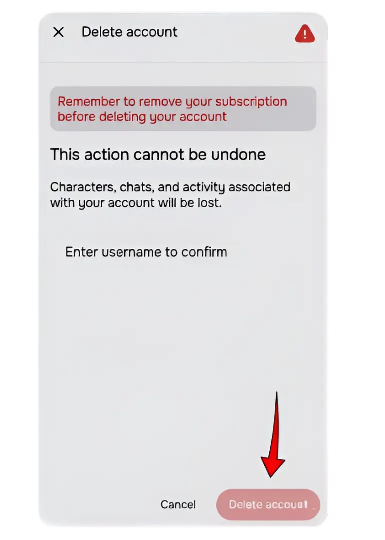 Remove Character AI account Screenshot 5